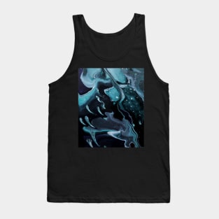 Ghosts - Black Gray White Teal Acrylic Pour Tank Top